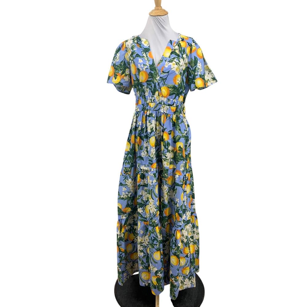 Anthropologie Dress Womens M Medium Multi The Somerset Lemon Motif Pockets Maxi